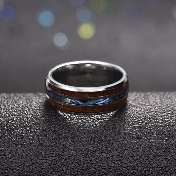 Men Rings Stainless Steel Wood Grain Fashion Women - Picture 3 of 7